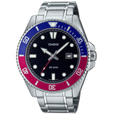 Casio Silver Red/Black Men's Stainless Steel 200m Divers Watch MDV-107D-1A3V