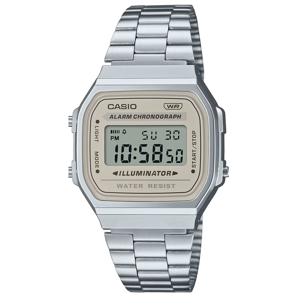 Casio Silver/Light Beige Classic Retro Style Unisex Digital Watch A168WA-8A