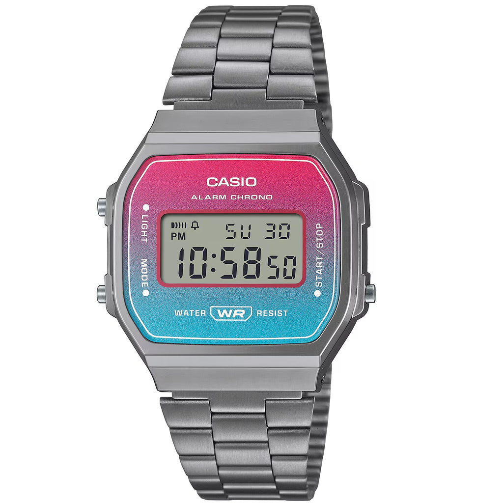 Casio Gunmetal/Pink-Blue Gradient Retro Style Unisex Digital Watch A168WERB-2A