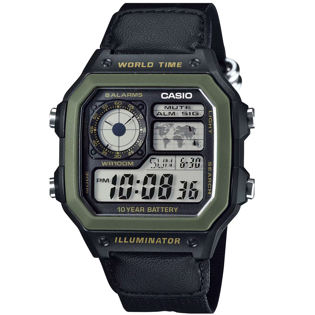 Casio Black Dial/Black Nylon Unisex Digital Watch AE-1200WHB-1BV