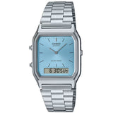 Casio Retro Stainless Steel Turquoise Blue Dial Digital Analog Watch AQ-230A-2A1