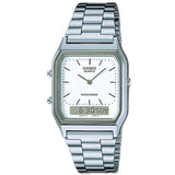 Casio Stainless Steel Retro Style White Face Analog Digital Watch AQ-230A-7D