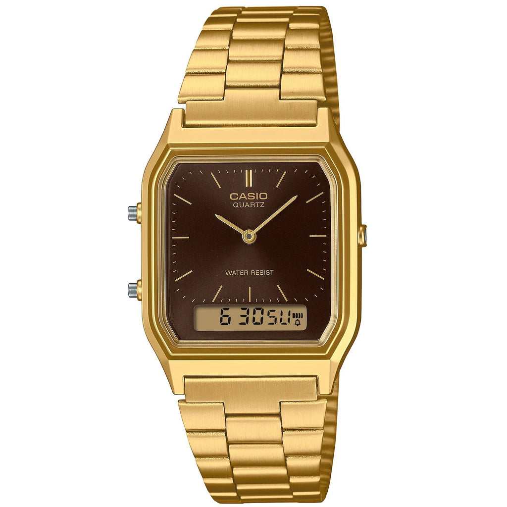 Casio Gold/Brown Vintage Retro Style Unisex Analog-Digital Watch AQ-230GA-5A