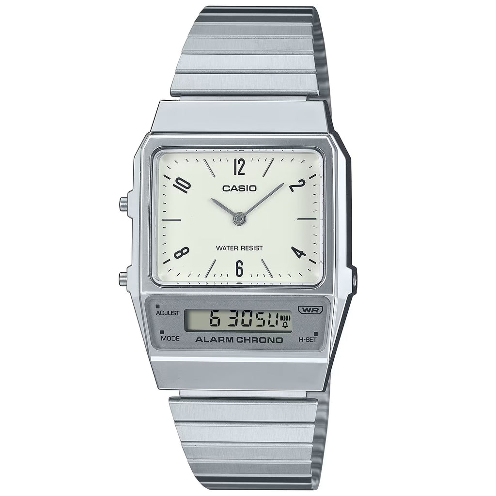 Casio Vintage Silver/White Digital-Analog Dual Time Unisex Watch AQ-800E-7A2