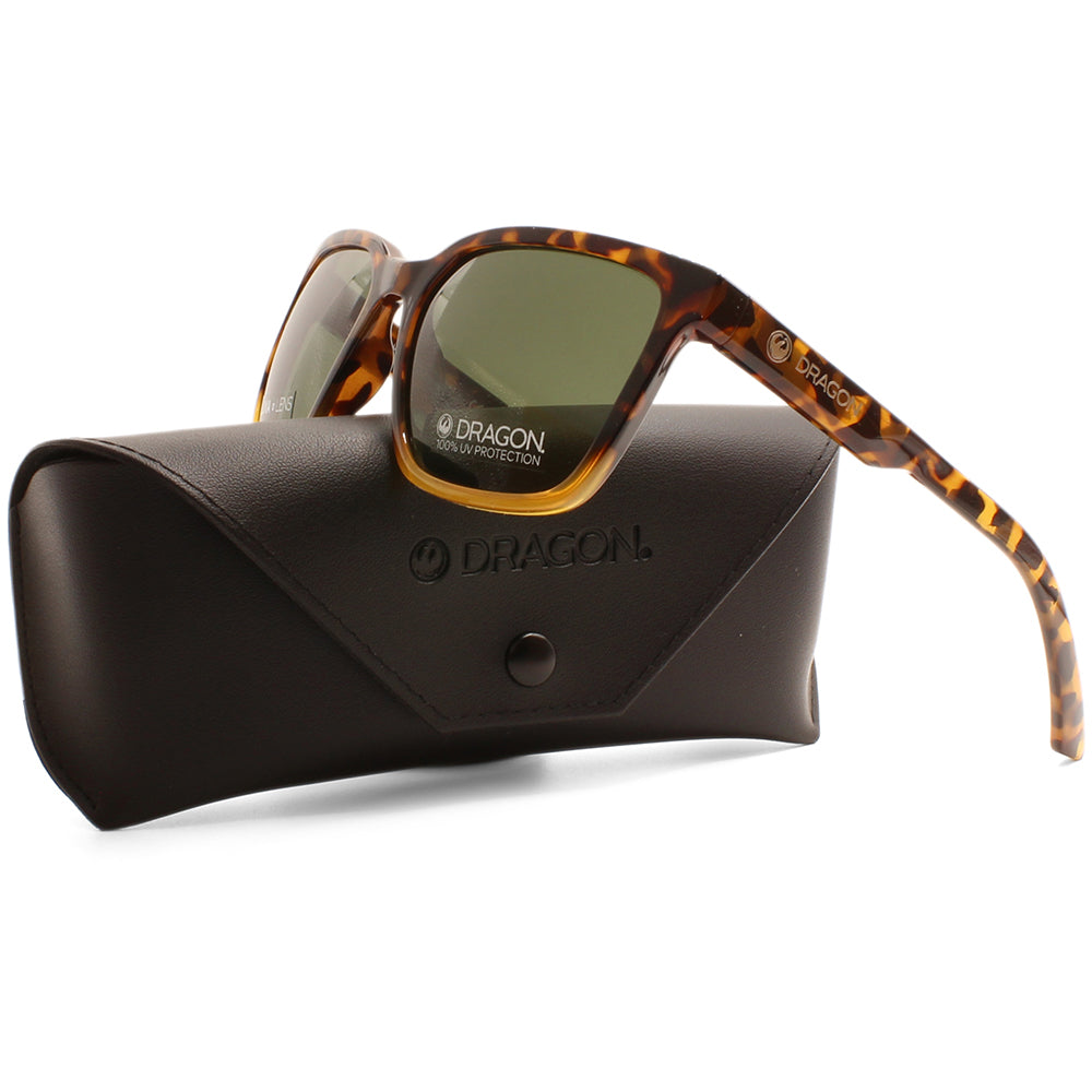 Dragon Burgee LL Havana/Grey-Green Mens Rectangular Designer Sunglasses
