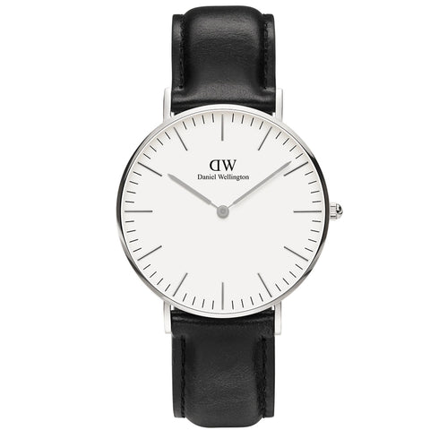 Daniel Wellington Classic Sheffield White/Black Leather Strap Women's Watch