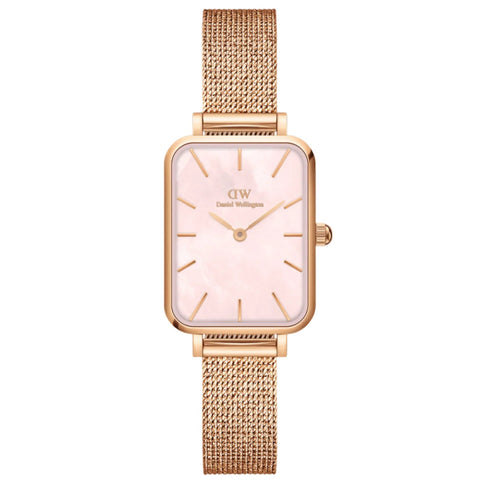 Daniel Wellington Quadro Pressed Melrose Rose Gold Mesh Strap Ladies Watch