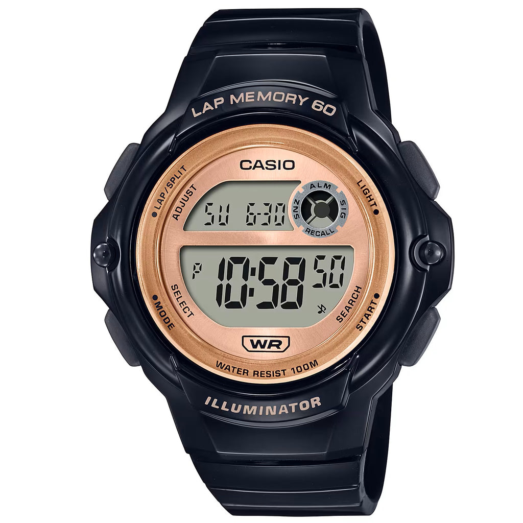 Casio Black/Gold 100m Unisex Digital Sports Runners Watch LWS-1200H-1A
