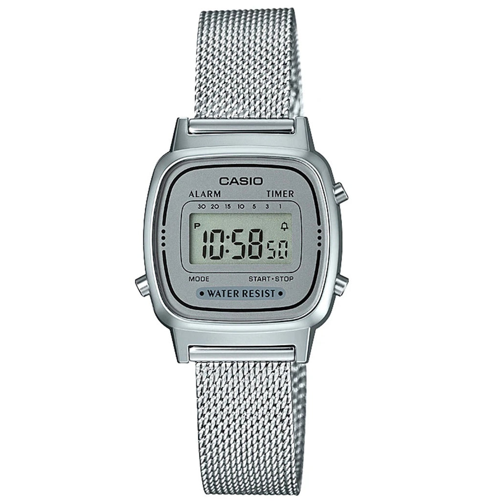 Casio Silver Mesh Strap Petite Women's Digital Watch LA670WEM-7