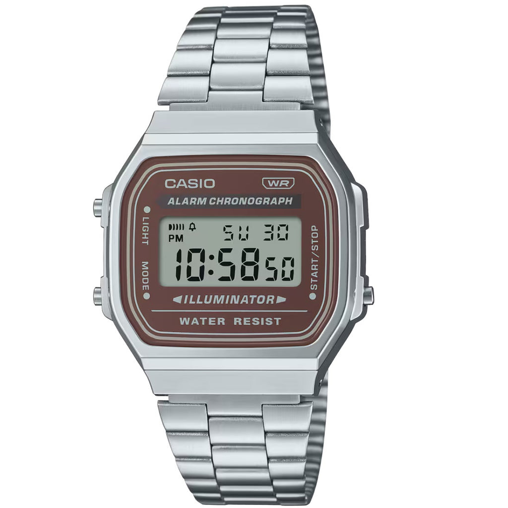 Casio Silver/Brown Unisex Retro Style Unisex Digital Watch A168WA-5AY