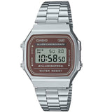Casio Silver/Brown Unisex Retro Style Unisex Digital Watch A168WA-5AY