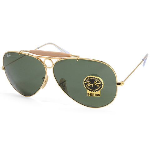Ray-Ban RB3138 001 Aviator Shooter Gold/Green Unisex Sunglasses Size 58