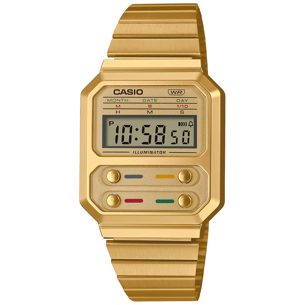 Casio Gold Retro Style Unisex Multifunction Digital Watch A100WEG-9A
