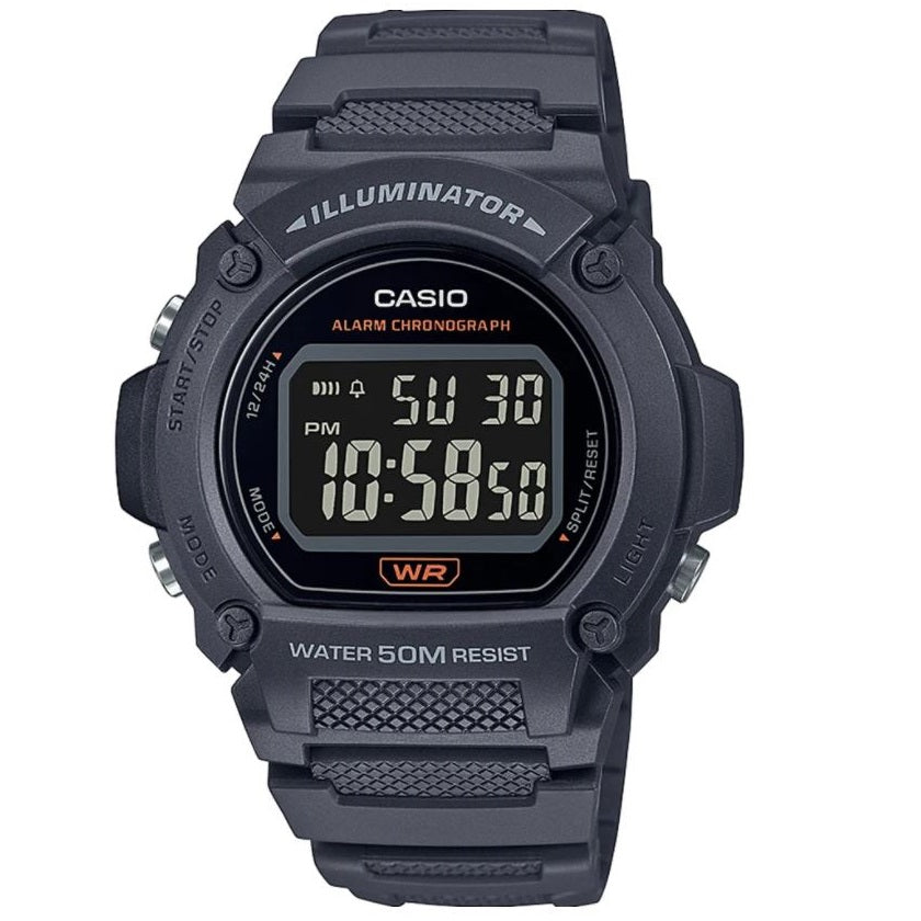Casio Dark Grey Reverse LCD 50m Unisex Digital Casual Watch W-219H-8B