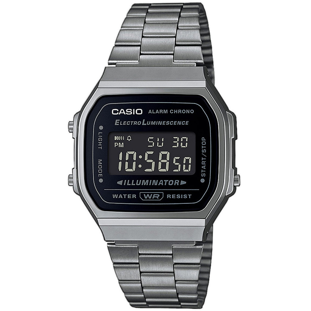 Casio Grey/Black Stainless Steel Unisex Multifunction Digital Watch A168WGG-1B