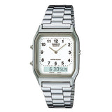 Casio AQ-230A-7B Retro Stainless Steel White Dial Digital Analog Watch