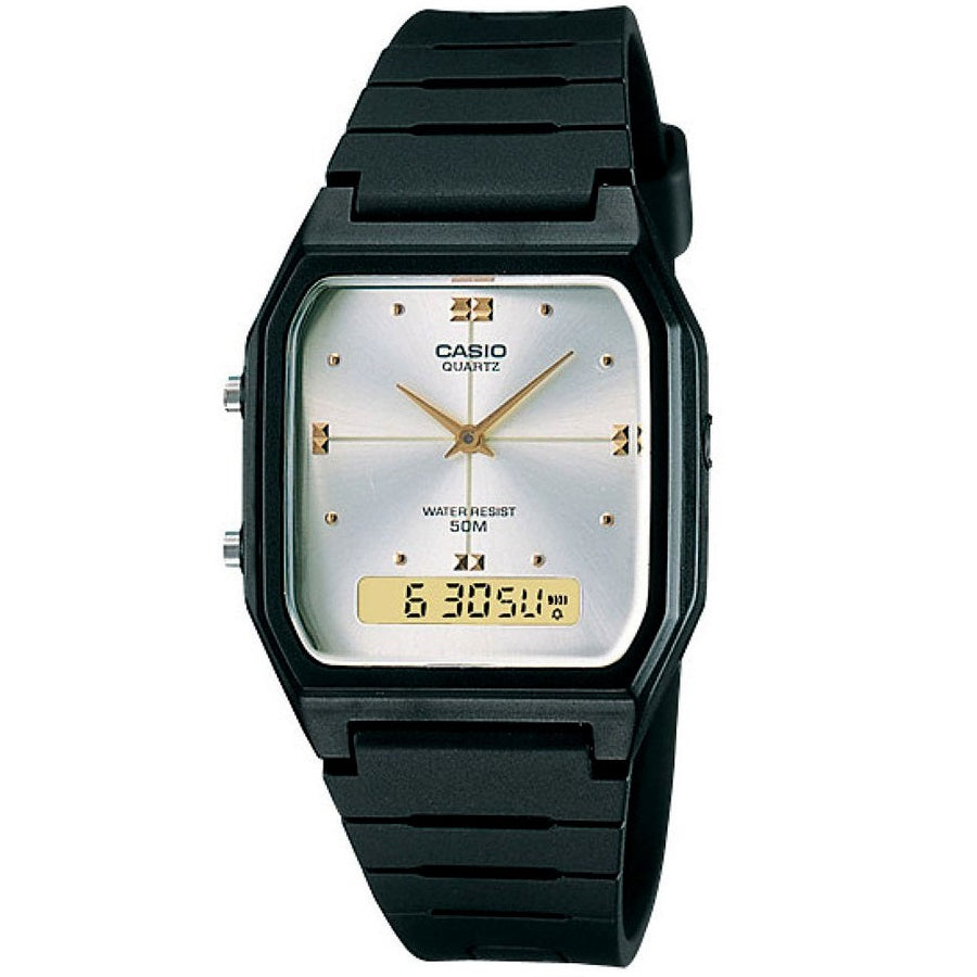 Casio Black/Silver Dual Time Unisex 50m Digital Analog Watch AW-48HE-7A