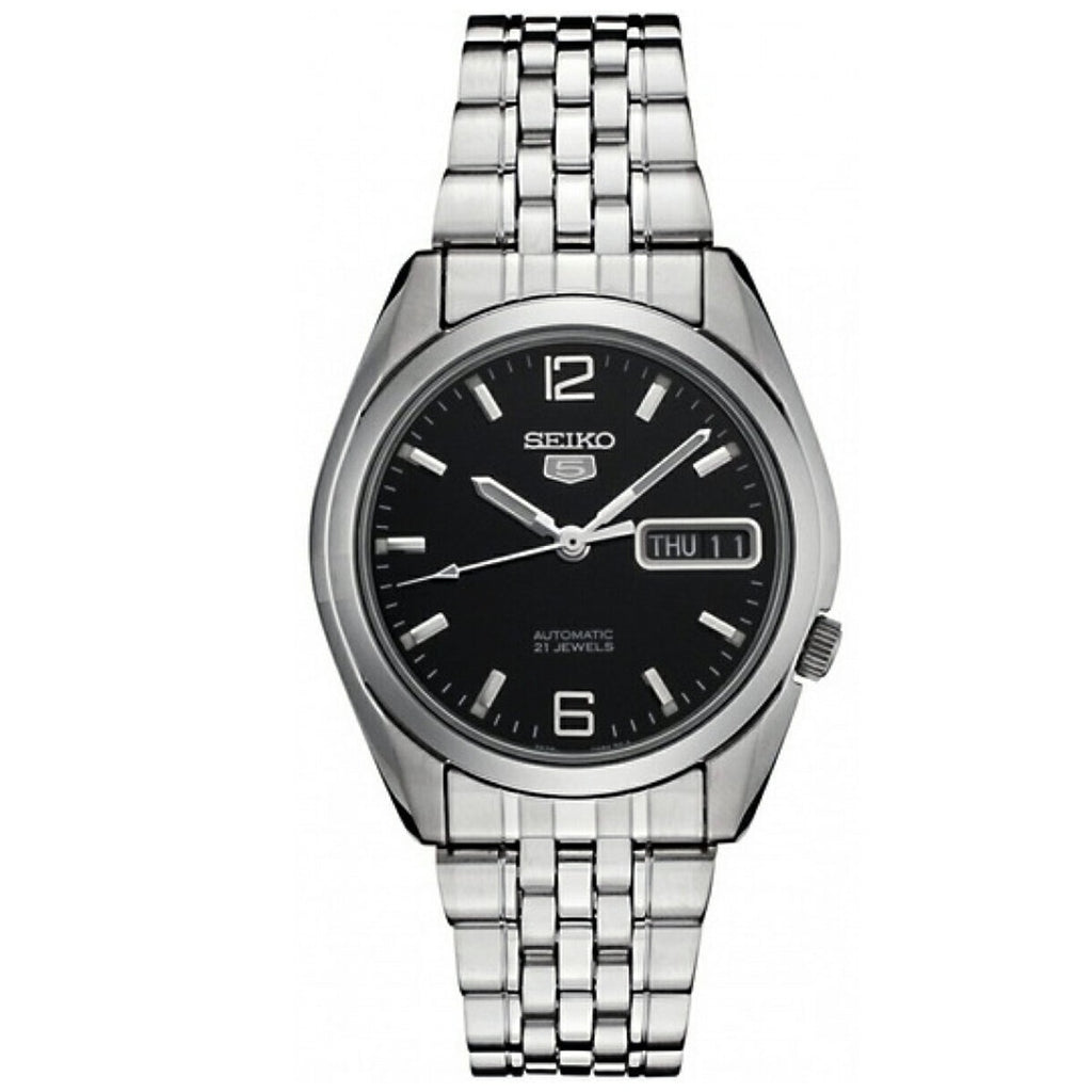 Seiko 5 Black/Silver Stainless Steel Men's Automatic Analog Watch SNK393K1