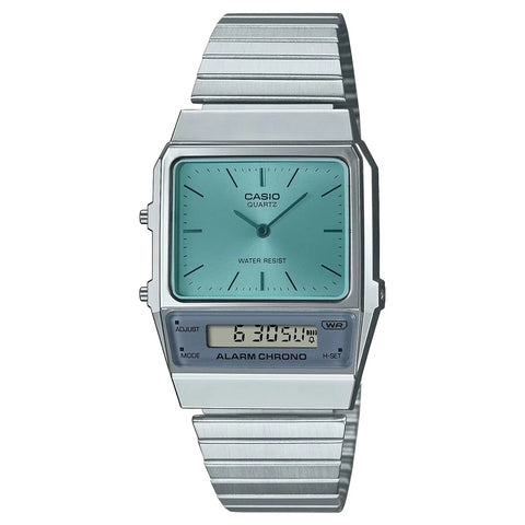 Casio Silver/Blue Digital-Analog Dual Time Retro Style Unisex Watch AQ-800EC-2A