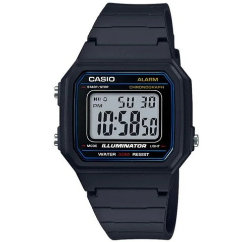 Casio Black/Blue Trim 50m Unisex Multifunction Digital Sports Watch W-217H-1A