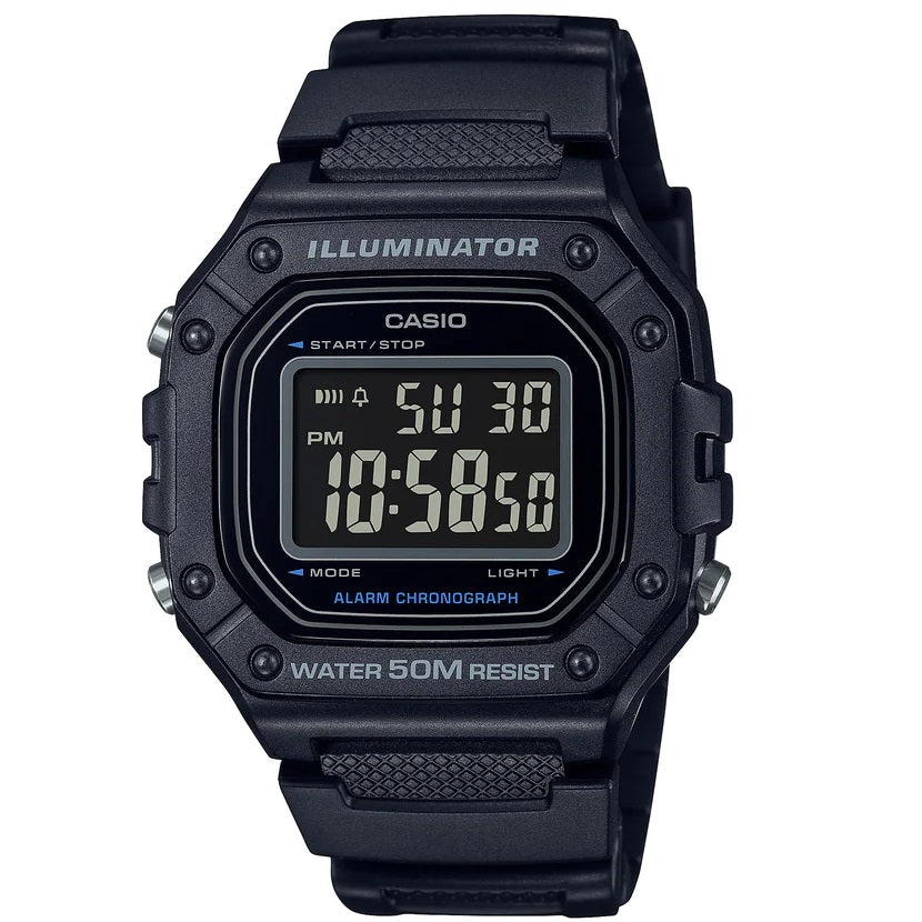 Casio Black Reverse LCD 50m Multi-Function Unisex Digital Sports Watch W-218H-1B