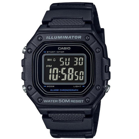 Casio Black Reverse LCD 50m Multi-Function Unisex Digital Sports Watch W-218H-1B