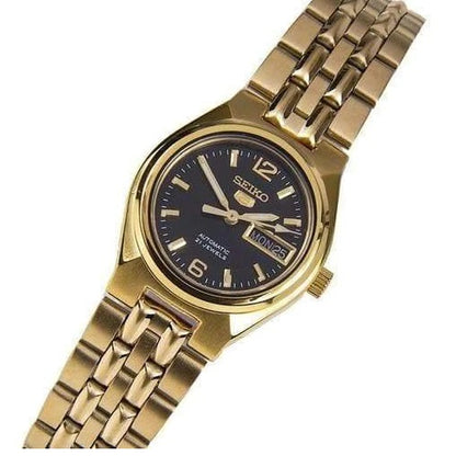 Seiko 5 Gold Tone/Black Dial Women's Automatic Analog Dress Watch SYMK38K1