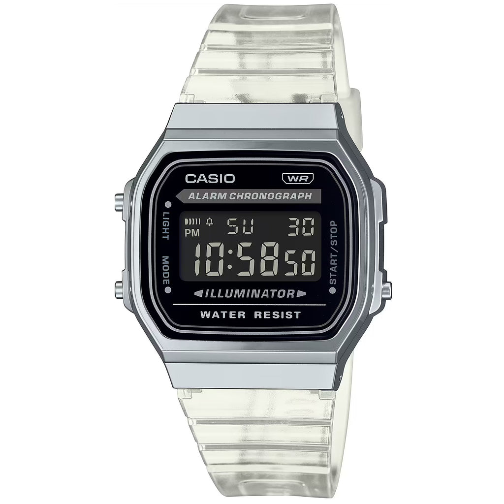 Casio Transparent/Silver Reverse LCD Unisex Retro Digital Watch A168XES-1B