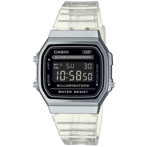 Casio Transparent/Silver Reverse LCD Unisex Retro Digital Watch A168XES-1B
