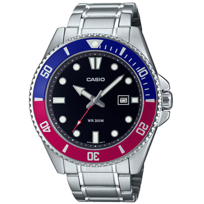Casio Silver Red/Black Men's Stainless Steel 200m Divers Watch MDV-107D-1A3