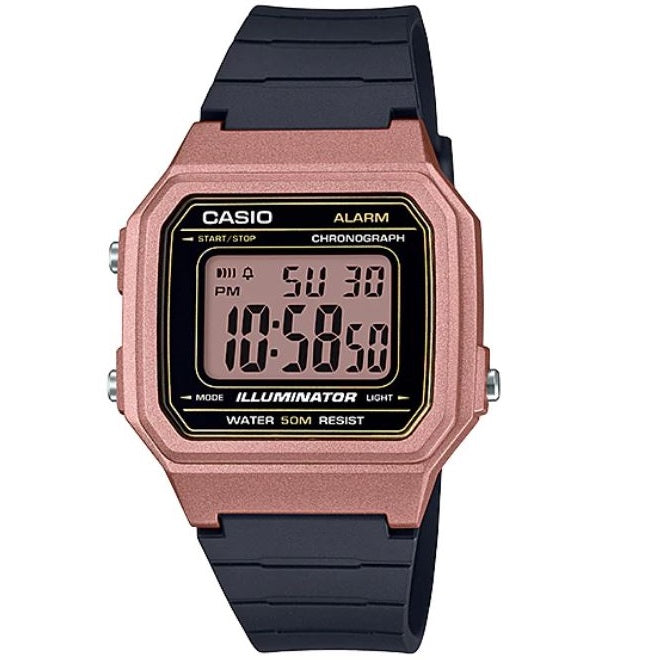 Casio Rose Gold/Black Unisex 50m Multi-function Digital Watch W-217HM-5A