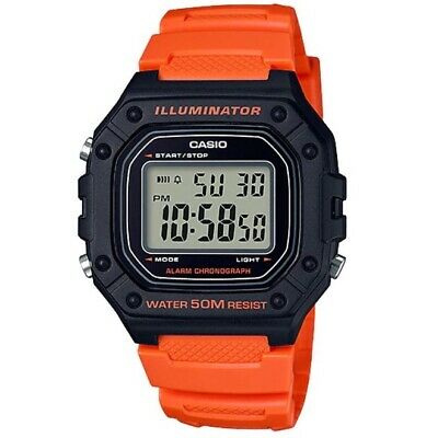 Casio Black/Orange 50m Multi-Function Unisex Digital Sports Watch W-218H-4B2