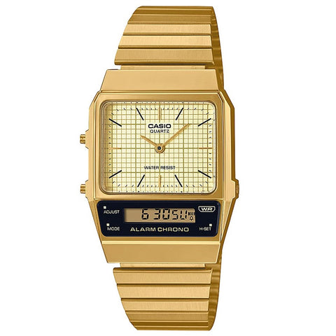Casio Gold/Champagne Digital-Analog Dual Time Retro Style Unisex Watch AQ-800EG-9A