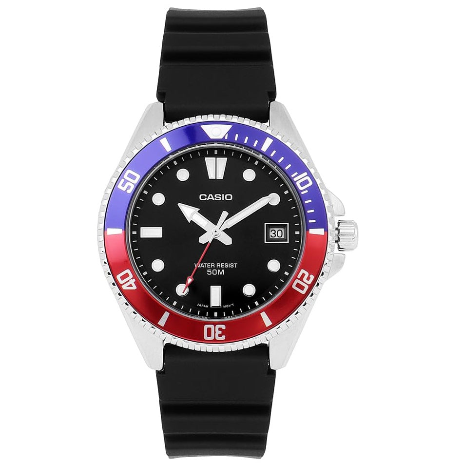 Casio Red Blue/Black Dial Men's 50m Analog Sports Watch MDV-10-1A2