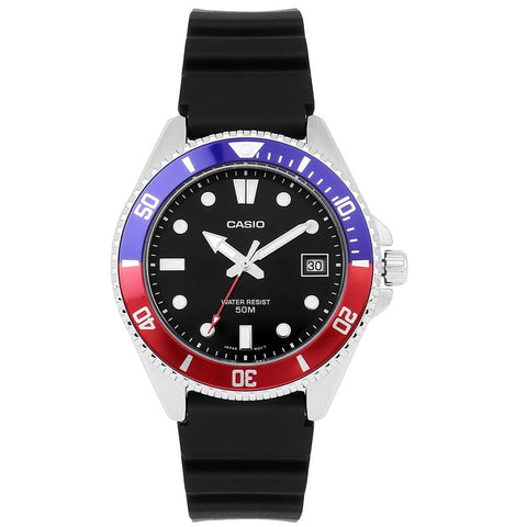 Casio Red Blue/Black Dial Men's 50m Analog Sports Watch MDV-10-1A2