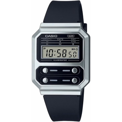 Casio Silver Black Retro Style Unisex Multifunction Digital Watch A100WEF-1A