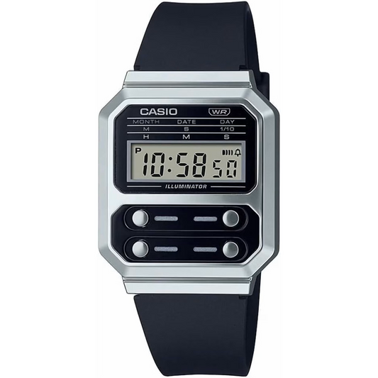 Casio Silver Black Retro Style Unisex Multifunction Digital Watch A100WEF-1A