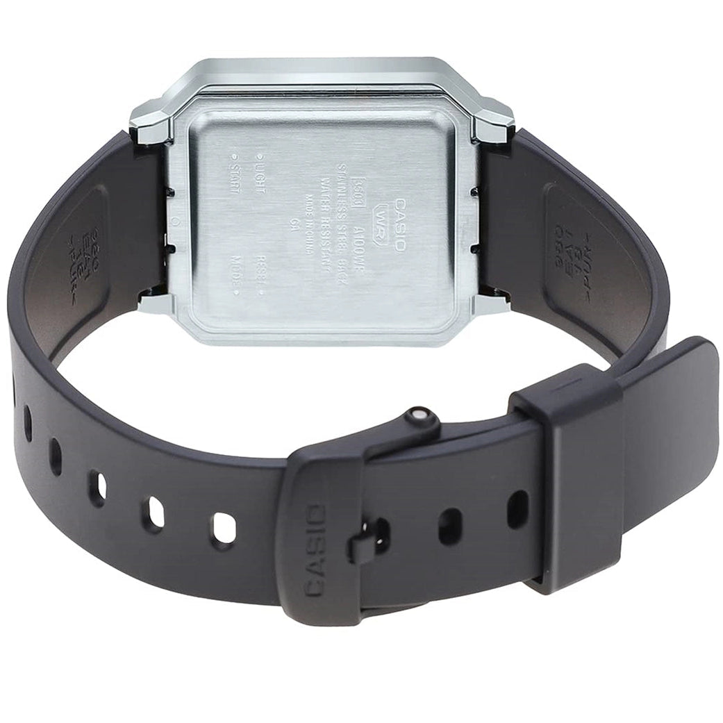 Casio Silver Black Retro Style Unisex Multifunction Digital Watch A100WEF-1A