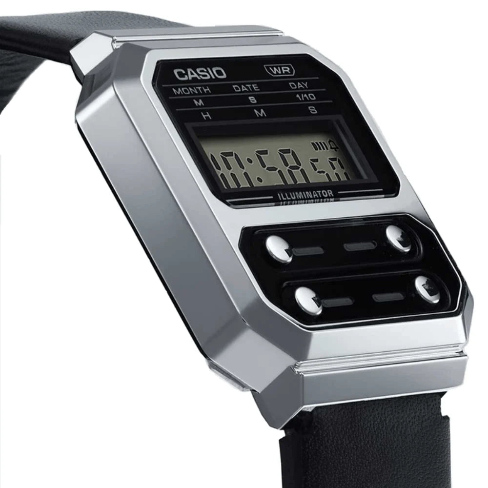 Casio Silver Black Retro Style Unisex Multifunction Digital Watch A100WEF-1A