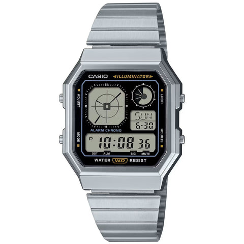 Casio Silver Unisex Multifunction Digital Watch A130WE-1A