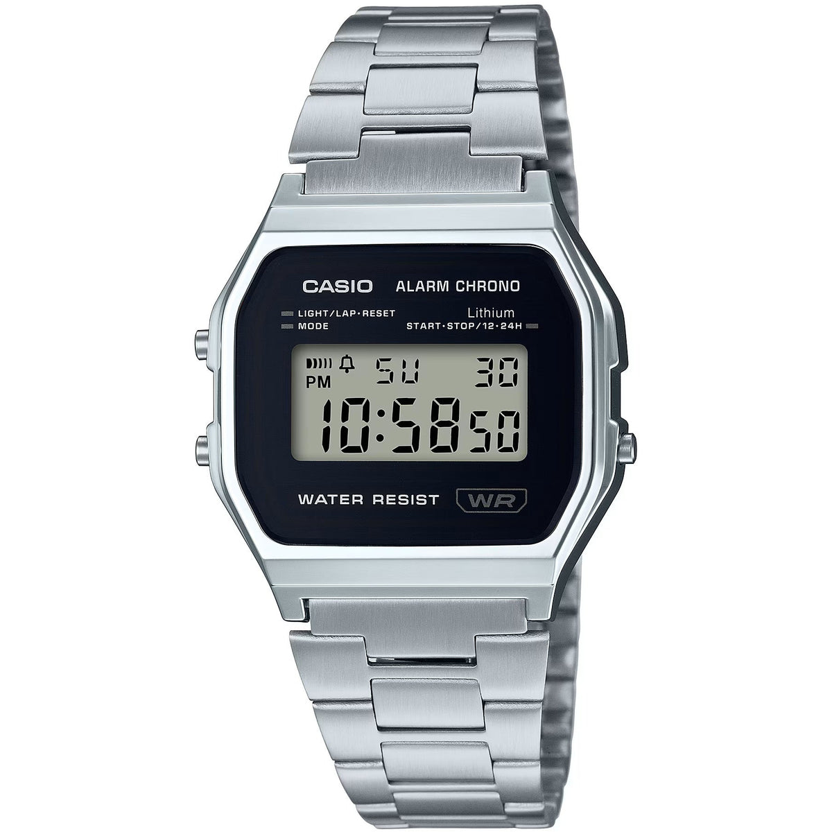 Casio Silver/Black Unisex Multifunction Digital Watch A158WEA-1