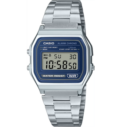Casio Silver/Blue Unisex Multifunction Digital Watch A158WEA-2