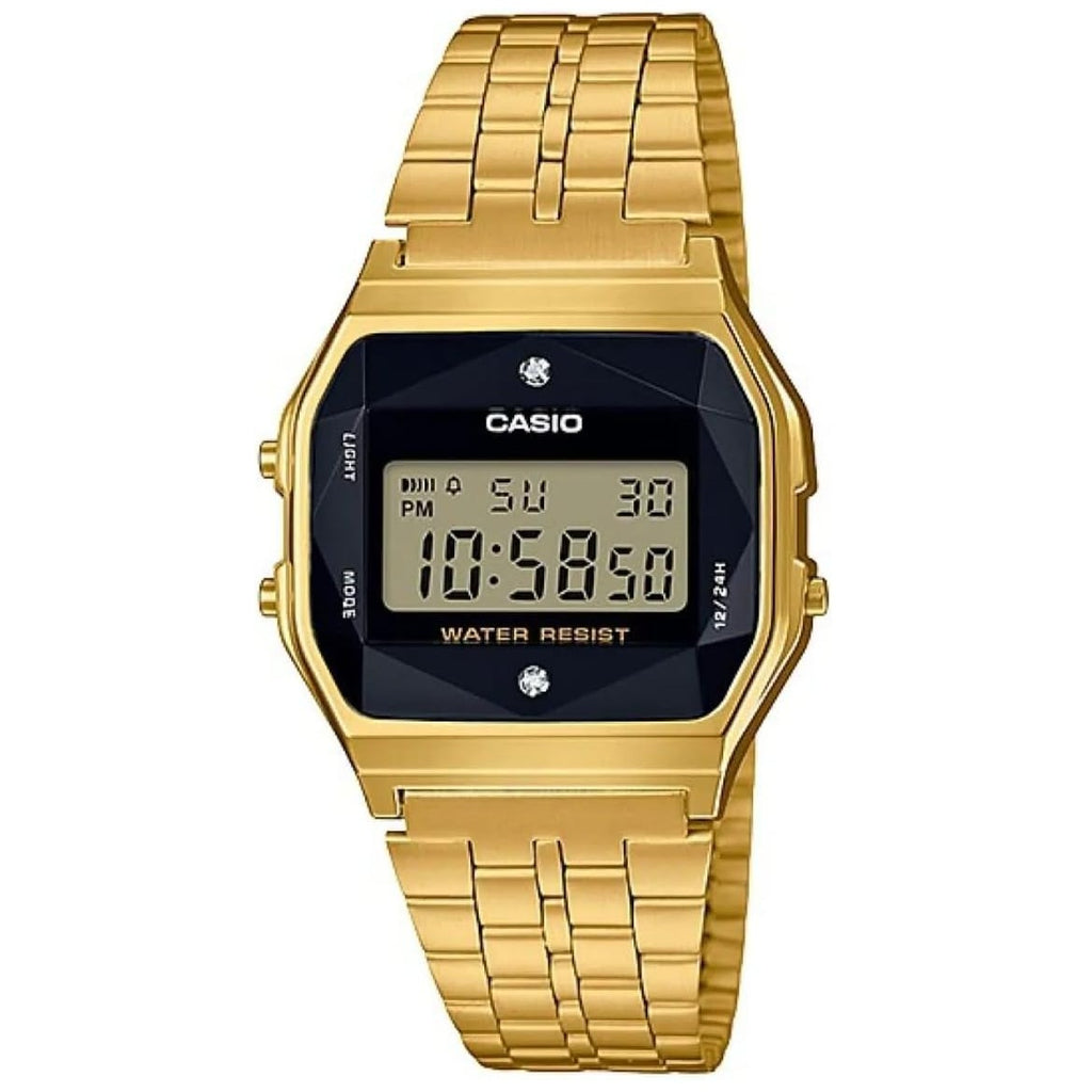 Casio Gold/Black Diamond Dial Unisex Vintage Style Digital Watch A159WGED-1