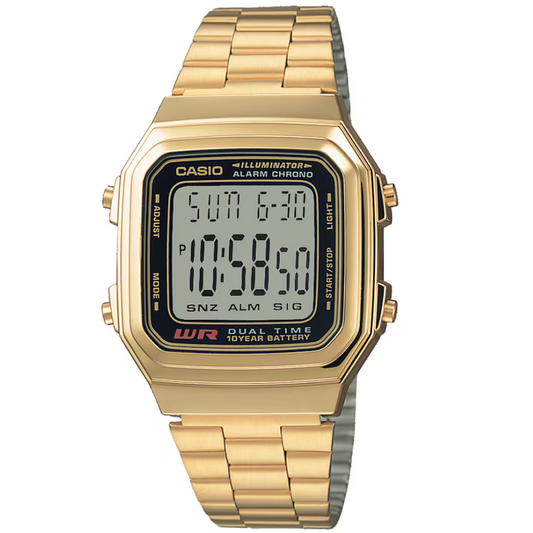 Casio Gold Tone Multifunction Unisex Digital Watch A178WGA-1A