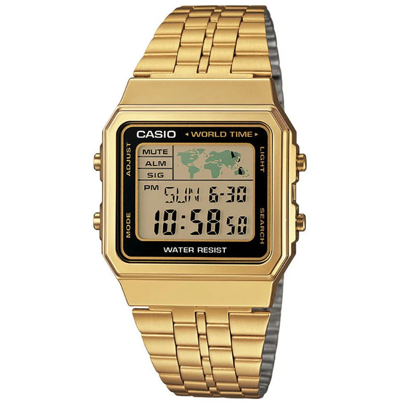 Casio Vintage Style World Time Gold Unisex Digital Watch A500WGA-1