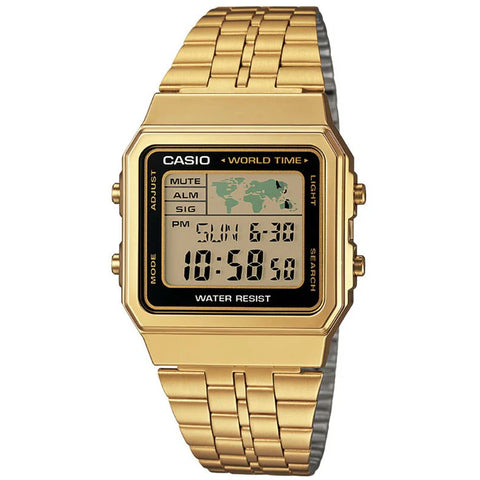 Casio Vintage Style World Time Gold Unisex Digital Watch A500WGA-1