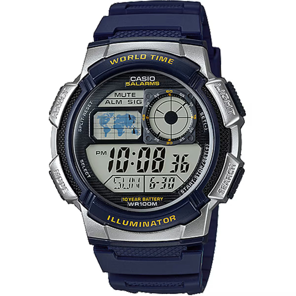 Casio Blue Silver-Tone 100m Unisex Digital Sports Watch AE-1000W-2A
