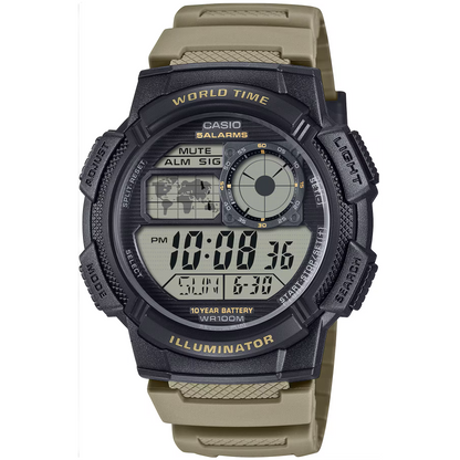 Casio Black/Khaki 100m Multifunction Unisex Digital Sports Watch AE-1000W-5A