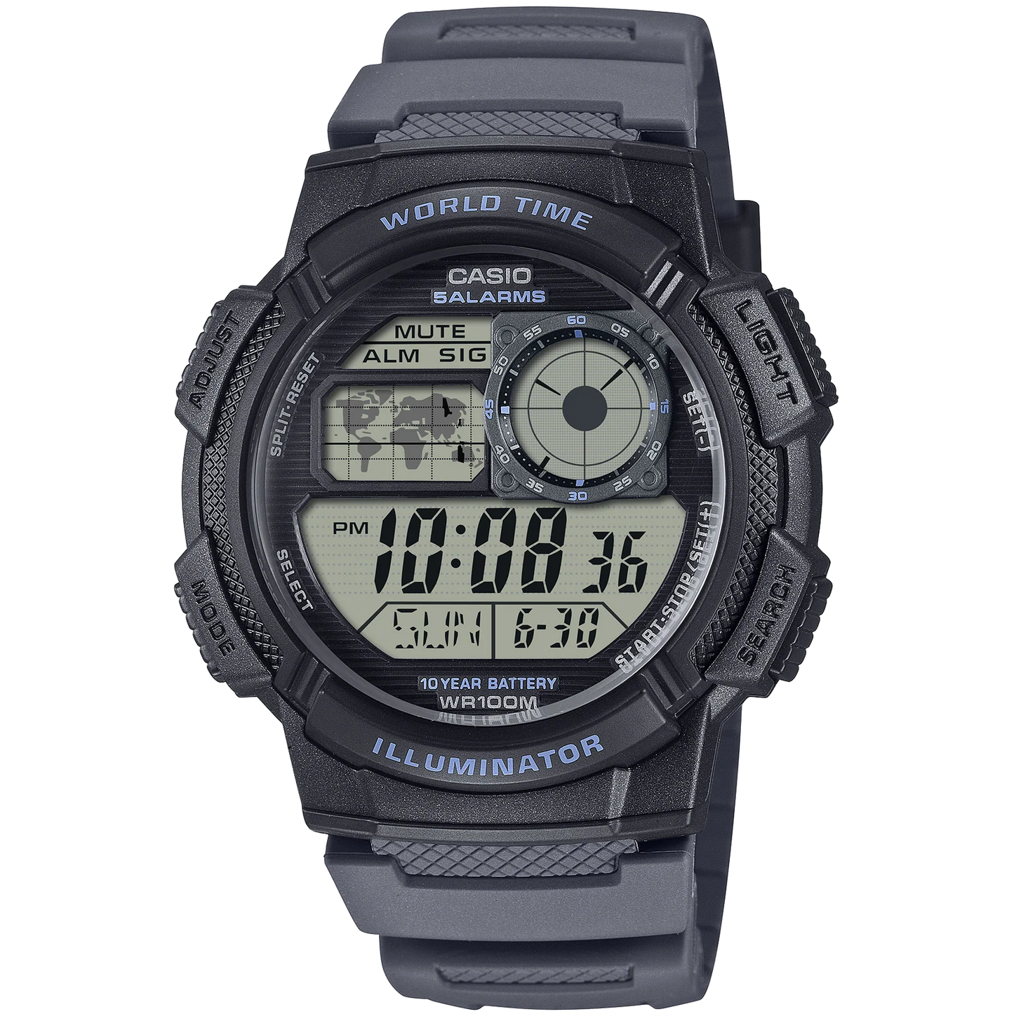 Casio Black/Grey World Time 100m Unisex Digital Sports Watch AE-1000W-8A
