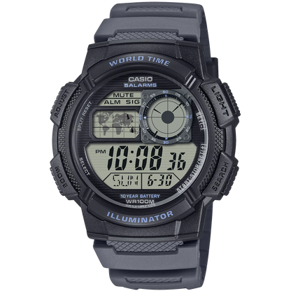 Casio Black/Grey World Time 100m Unisex Digital Sports Watch AE-1000W-8A